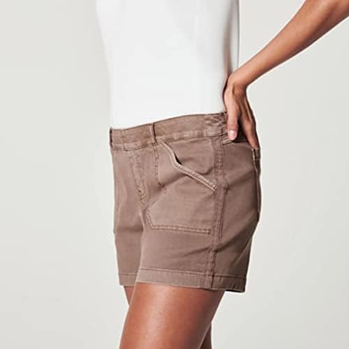Zlovhe Plus Size omensенски шорцеви, женски меки истегнување на кратки странични џебови меко чувство без копче и без патент ласкаво вклопување