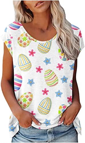 Велигденски јајца кошули за жени летни обични кружни капаци на вратот, Велигденски печатени основни маички кошули врвни
