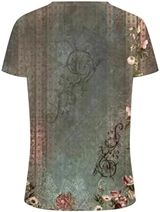 Женски летни врвови, обични маички со кратки ракави, трендовски цветни печатени маици, екипаж на вратот основни блузи врвови за жени