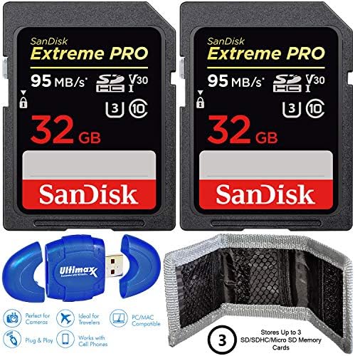Двојно Sandisk Extreme Pro 32 GB SDHC UHS-I Мемориски картички пакет со голема брзина на мемориски картички за читање и мемориски