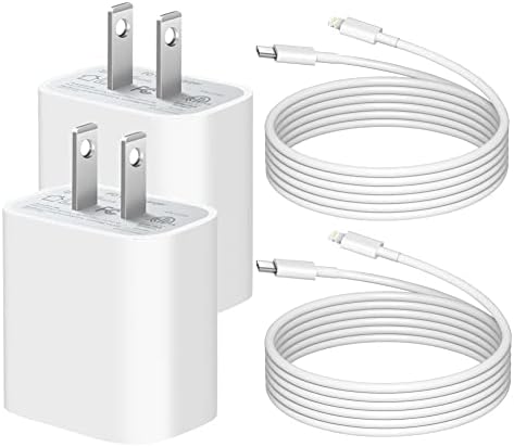iPhone 12 13 14 Super Fast Charger [Apple MFI овластен] iPhone Charger USB C 2-Pack 20W Rapid Wall Sharger BLCOK со 6ft кабел за брзо
