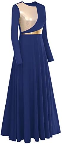 Idopip жени металик блок во боја пофалби со целосна должина долга ракав танцувачки фустан литургиски лирски танцувачки облечени