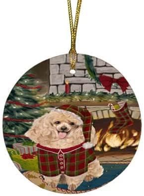 Орнаменти од керамички кучиња од пудл, Божиќни украси со насмеано куче има зелена црвена карирана шема и џемпер во дома печатено на керамички украси,