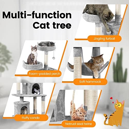 Кула за мачки на Yaheetech, 70,5 ″ H повеќе нивоа мачко дрво маче кондо со 2 кондоми и 2 перници со пена и гребење и крзно топка,