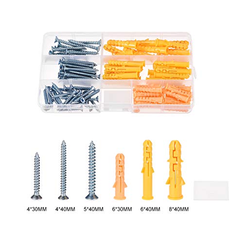 Uxcell пластична цевка за експанзија со завртки комплет за асортиман за жолти dryидови од 100 парчиња