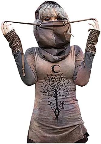 Дулкови за жени женски врат Долг ракав готски џемпер трендовски панк сонце и месечина дрво на живот печатено пулвер врвови