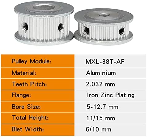 Spencom MXL-38T мраз тркало со големина на тркала со големина 5/6/6/6.35/7/8/10/12/12,7 mm Алуминиумски заби пилешко 2.03 mm за ширина