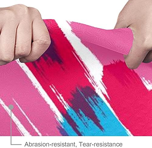 Sdlkfreli 6mm Екстра густа јога мат, сина розова боја лента шема за печатење еко-пријателски вежби за вежбање пилатес мат