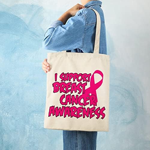 Свесност за рак на дојка платно тота торба со лесна намирници за намирници за намирници, Персонализиран печатен подарок за