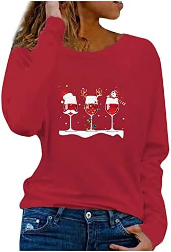 Fandream Pulverover Sweatshirss for Women Christmas Crewneck Turt Marture топла плус големина деловни обични врвови за жени