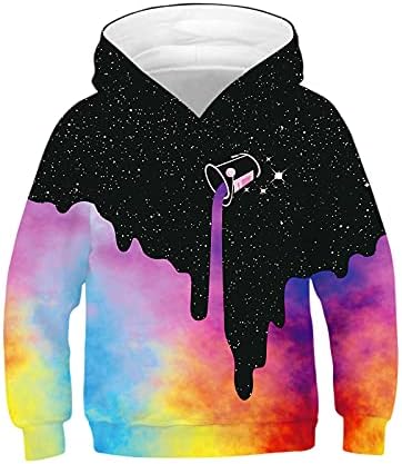 Fksesg печатено пуловер со џеб деца девојче тинејџерка 3Д цртани џемпери дуксери врвови момчиња момчиња момчиња мали деца за