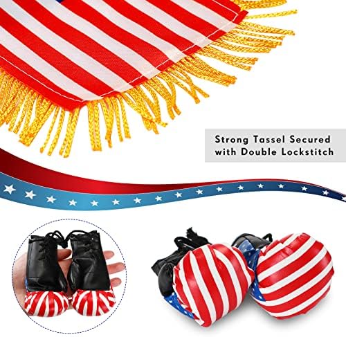 3 пара мини боксерски ракавици минијатурни торбички нараквици Американски знаме печати 3 парчиња САД рабна прозорец што виси знаме за висечки ретровизор