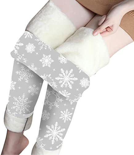 Божиќни хеланки за жени 2022 година, руно наредено истегнување на топла зимска графика Y2K панталони должина на глуждот S-3X