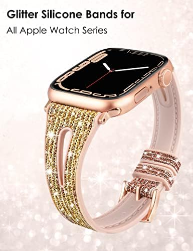 W-RARA компатибилен со Apple Watch Band 41mm 40mm 38mm жени, фустани симпатични рачно изработени еластични мониста затегнати ленти и сјајни