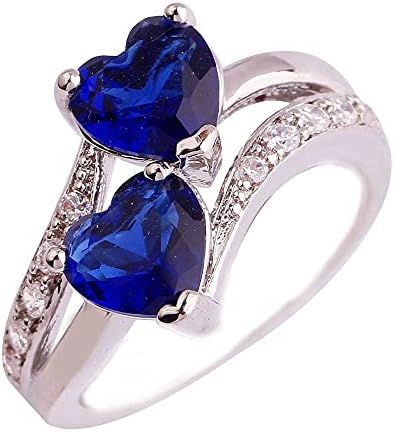 925 Сребрено двојно срце Лондон Лондон Сино кубни цирконија ringsвони за жени девојки, ангажман Свадба прстен на вineубените