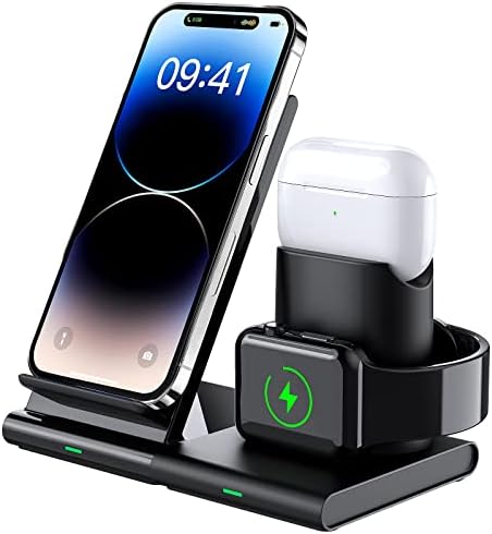 Безжичен полнач Hoidokly 3 во 1 станица за полнење за AirPods Pro/3/2, Appie Watch 8/7/6/5/4/3, Брза безжично полнење за пополнување за iPhone