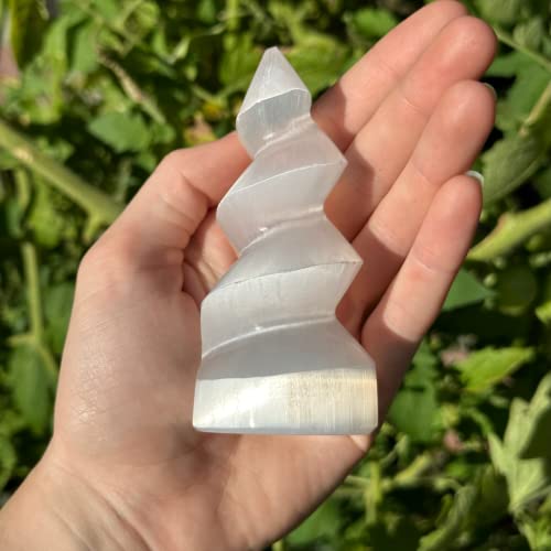 Селенитски спирали | 4 природен бел селенит | Кристал спирален скапоцен камен со рогови од еднорог
