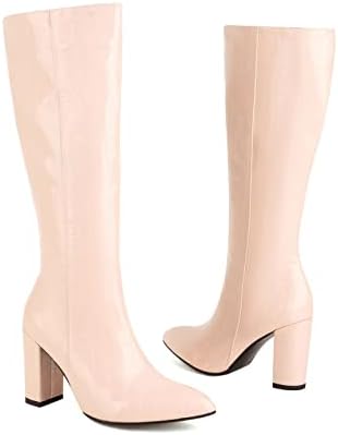 Широк бутовите на бутовите високи чизми за жени со големина 10 дами есен и зимска мода згодна цврста цврста боја камен шема квадратна