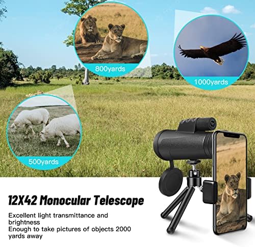 Goluodck 12x42 монокуларен телескоп со голема моќност, bak4 prism ip67 водоотпорен термички монокуларен, монокуларен ноќен вид за птици од животински