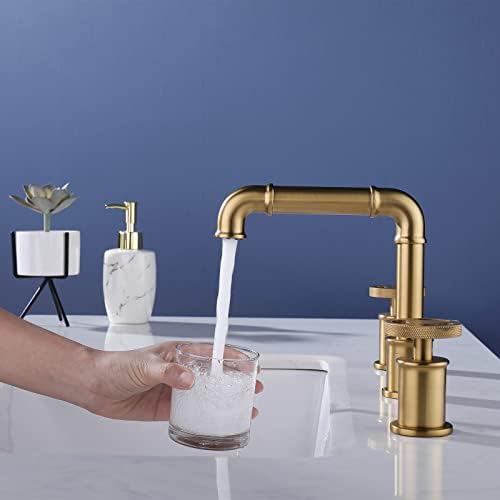 Тапа за бања TBFL, индустриски месинг бања мијалник за мијалник четкано злато 3 дупка 2 рачки од басен тапа за палуби монтирана