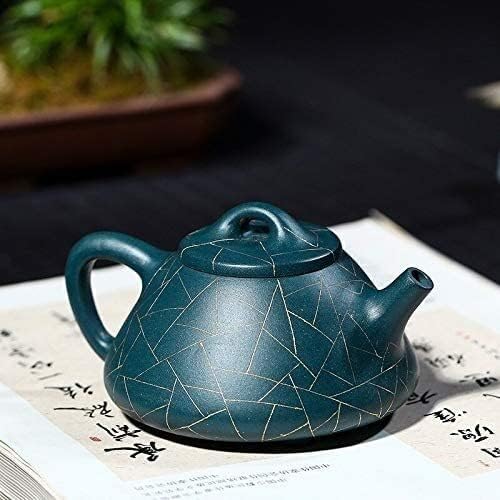 Чајник виолетова сад со рачно изработена руда азурна глина златен камен лажичка сина чај поставена чајници