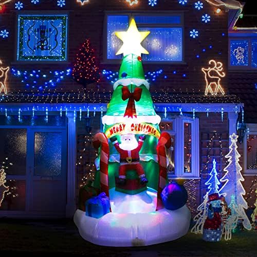 Декорација на новогодишна елка од 8ft на надувување со осветлена Дедо Мраз Божиќна отворена светла Декорации новогодишно надувување