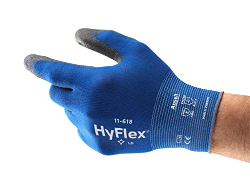 Ansell Hyflex 11-618 најлонска лесна должност повеќенаменска ракавица со плетенка, отпорна на абразија/сечење, големина 9, сина