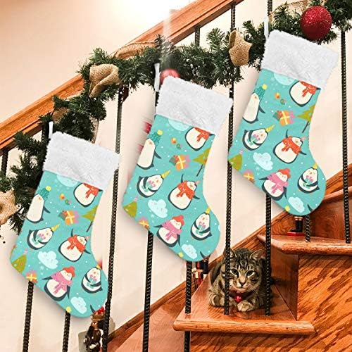 Алаза Божиќни чорапи симпатични пингвини Снег Класик Персонализирани големи декорации за порибување за семејни празнични сезони за забави Декор 1 пакет, 17,7 ''