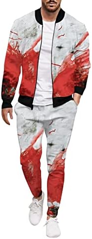 Менс зимска обична улица ткаени јакна јакна панталони за масло за сликање геометриски две парчиња сет за мажи Бизнис сет