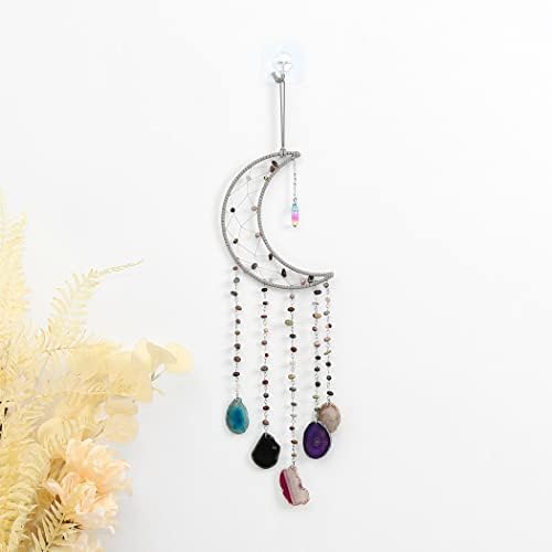 Woeoe bohemian moon dream catcher кристален камен wallид виси бохо домашен wallид декор спална соба дневна соба украси прозорец