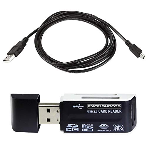 USB кабел за Canon PowerShot ELPH 180 дигитална камера-црна, 6 стапки + 4-во-1 USB-читач на картички.