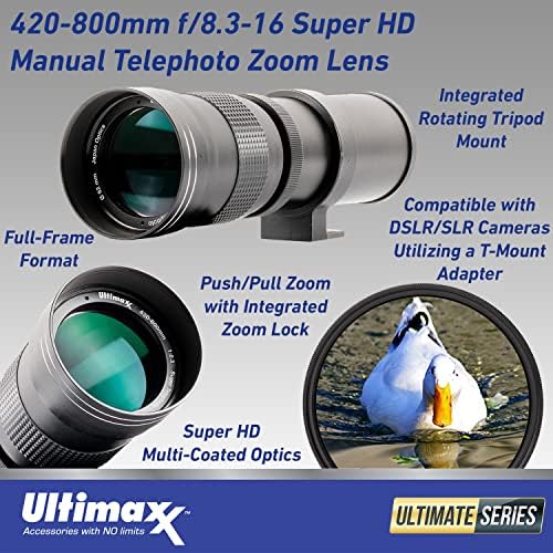 Ultimaxx 420-800mm f/8.3 - 16 Супер HD Рачно Телефото Зум Т-Монтирање Леќа + 2x Конвертор Суштински Пакет За Canon EOS M5, M6, M6 Mark II,