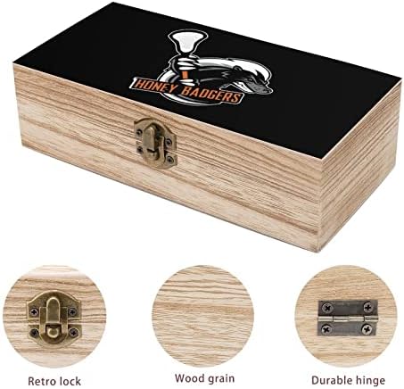 Nudquio мед јазовец дрвена кутија за организатор за складирање со ретро брава за накит фотографии за да ги чува декоративните подароци