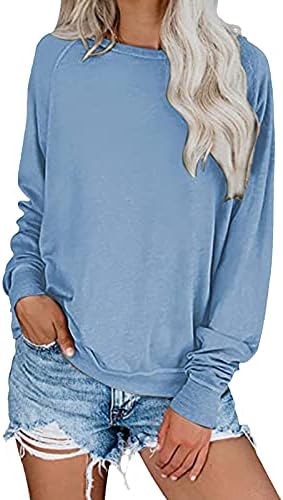 Mmknlrm Обични цврсти пулвер џемпери за жени лесни џемпери со долги ракави женски дуксери Божиќ