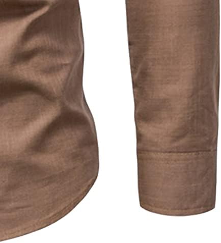 Машка долга ракави со ракави, памучна ленена кошула мода, тенок чиста боја деловна кошула летна копче блуза