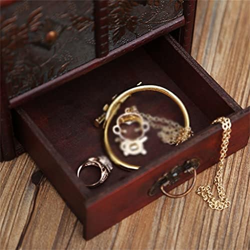 Кутија за складирање на накит од дрвена шминка Quanjj Компактна фиока врежана преносна