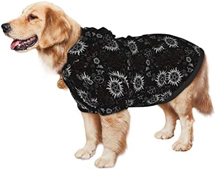 Натприродни симболи црна печатена кошула со качулка, погодна за средни и големи кучиња
