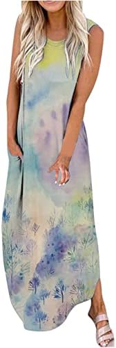 Lmdudan 2023 летен макси фустан за жени моден градиент резервоар фустан лабава екипаж удобни долги фустани