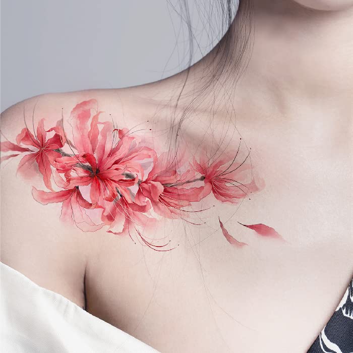 2 парчиња налепници за тетоважи со цвеќиња, пеколна девојка цветна рака водоотпорна јака водоотпорна трајна симулација