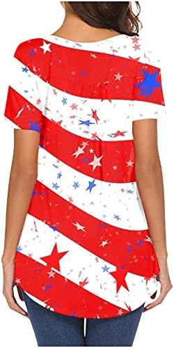 Adhowbew 4 -ти јули кошули жени кратки ракави против вратот Американски знаме патриотски starsвезди ленти блузи 2023 година