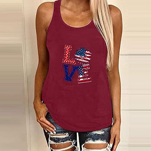 Womenените на 4 -ти јули резервоарот се на врвот на американското знаме Патриотска маица Нова графичка маичка лето камо тркачка елек за лежење