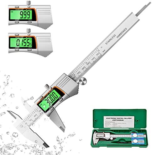 Nuovoware Digital Caliper, Measuring Tool Electronic Micrometer IP54 Waterproof Protection Stainless Steel vernier Caliper with Large Backlit LCD Screen 6 inch /150 mm, Easy Switch from Inch Metric