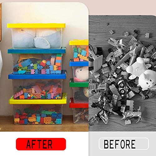Организатор за складирање на играчки со среќа со капакот - стабилна пластична кутија за организатори од 2, детски играчки градите со компатибилна