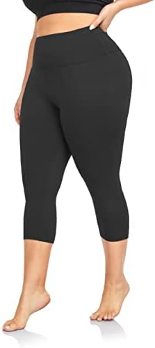 Целосно плус големина Капри хеланки за жени-степени x-large-4x Контрола на стомакот со висок половината спандекс тренинг црна јога панталони