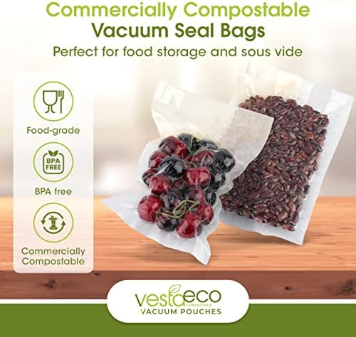 Vestaeco комерцијално компостибилни торби за вакуум заптивки - врежани - 8 x 10 инчи - 44 вакуумски кеси по кутија