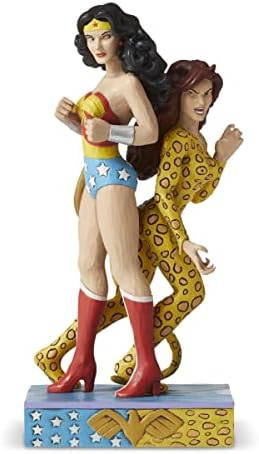 Enesco DC Comics од Jimим Шор правда лига Чудо од жена и фигура на гепардот, 8,5 инчи, разнобојно
