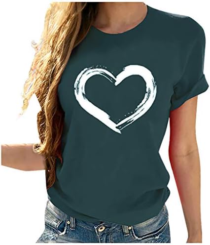 Обична маица за жени Симпатични срца печати кошули со кратки ракави на вратот обичен летен врв врвови