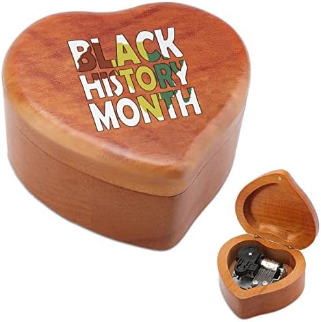 Месец на црна историја Месец гроздобер дрвен часовник музички кутија музичка кутија во форма на срцеви подароци за семејни пријатели