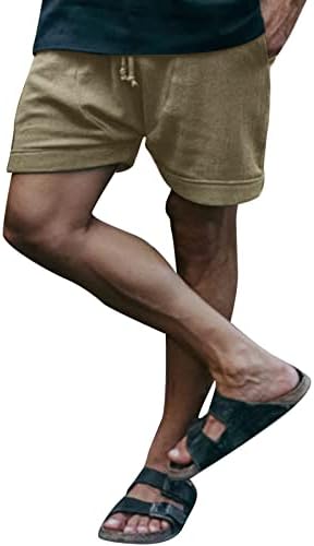 Beuu Mens Cotton Linen Shorts Еластична влечење лесни атлетски шорцеви Обични летни шорцеви на плажа со џебови