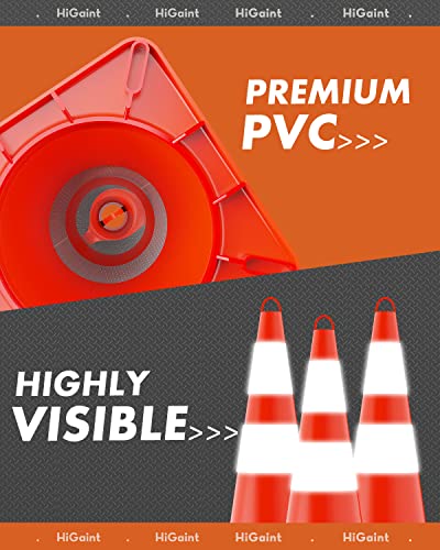 [6 пакет] Higiant 28 инчи конуси за безбедност во сообраќајот со рефлексивни јаки, трајни портокалови PVC конуси за безбедност на